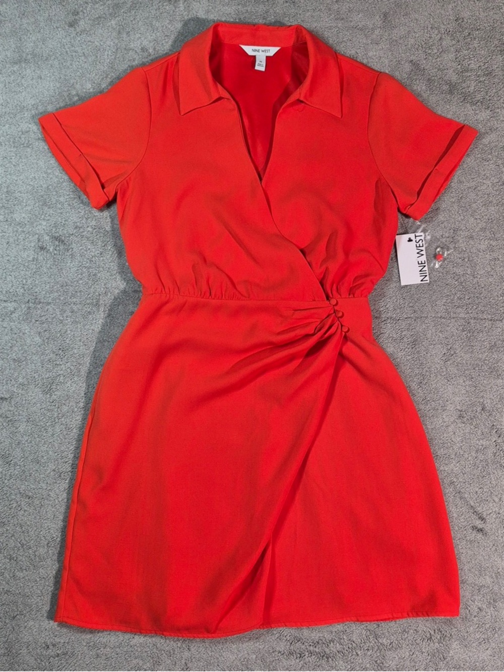 NWT Nine West Surplice Shirt Dress - Red Wrap-Style Short Sleeve Dress